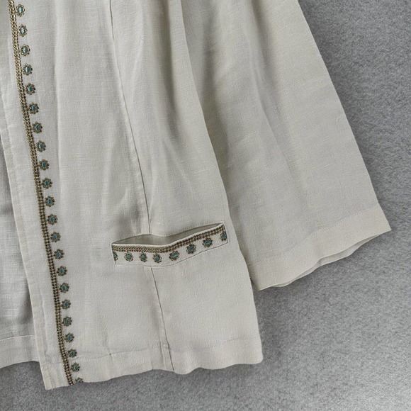 Chicos 100% Linen Jacket Womens 0 (SMALL) Open 3/4 Sleeve Pockets Collarless - Picture 4 of 14